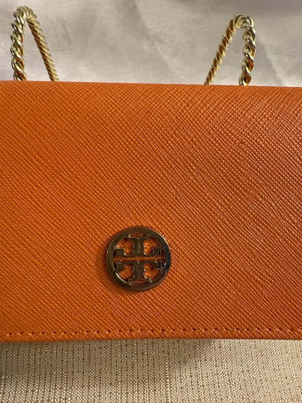 Tory Burch Saffiano Leather Hard Triangular Eyeglass Case Burnt Orange